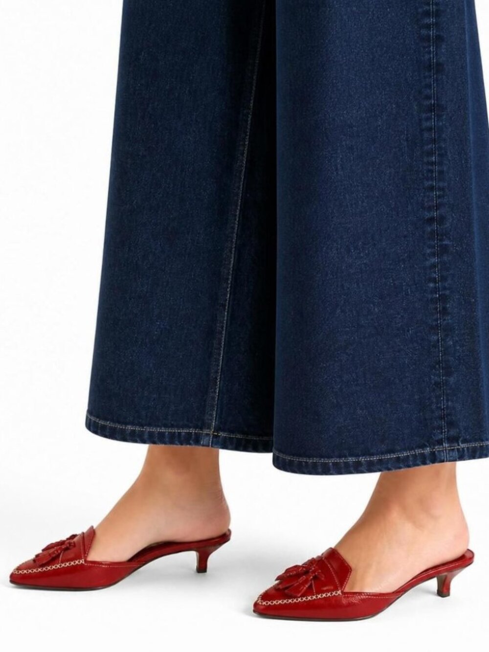 Prada vintage 1990s y2k red kitten heel tassel mules